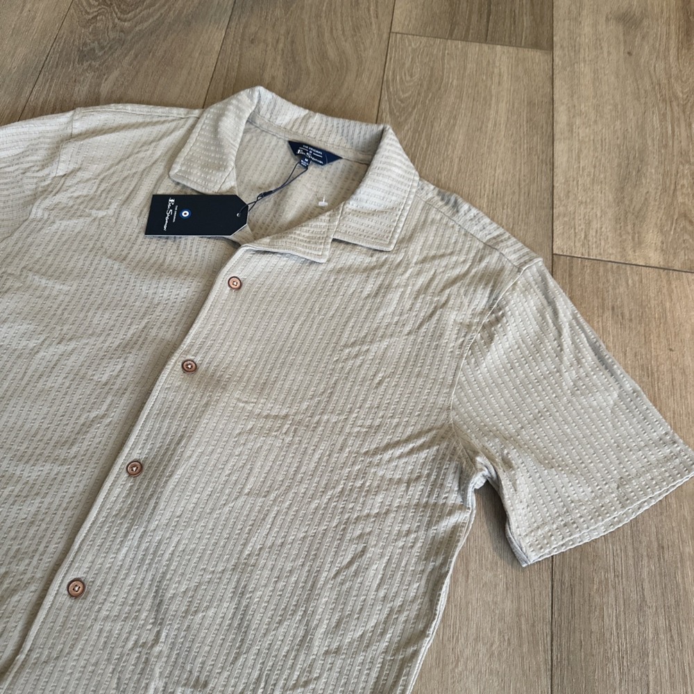 Button Up Shirt Ben Sherman Men's Short Sleeve Vertical Stripe Spice Small New